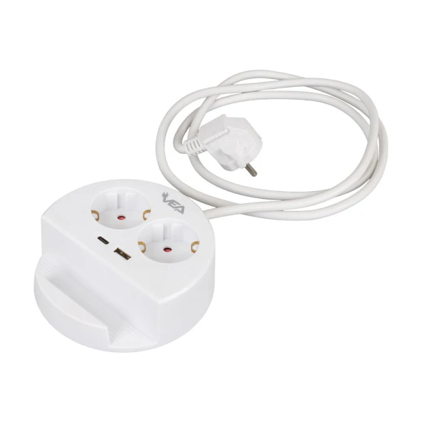 VEA  2'Lİ Telefon Standlı 1 Adet Usb 1 Adet Type-C Girişli 3680 Watt 16 Amper 1.5 Metre Kablolu Anahtarlı Çoklu Priz Golyat Fiş Priz - 6