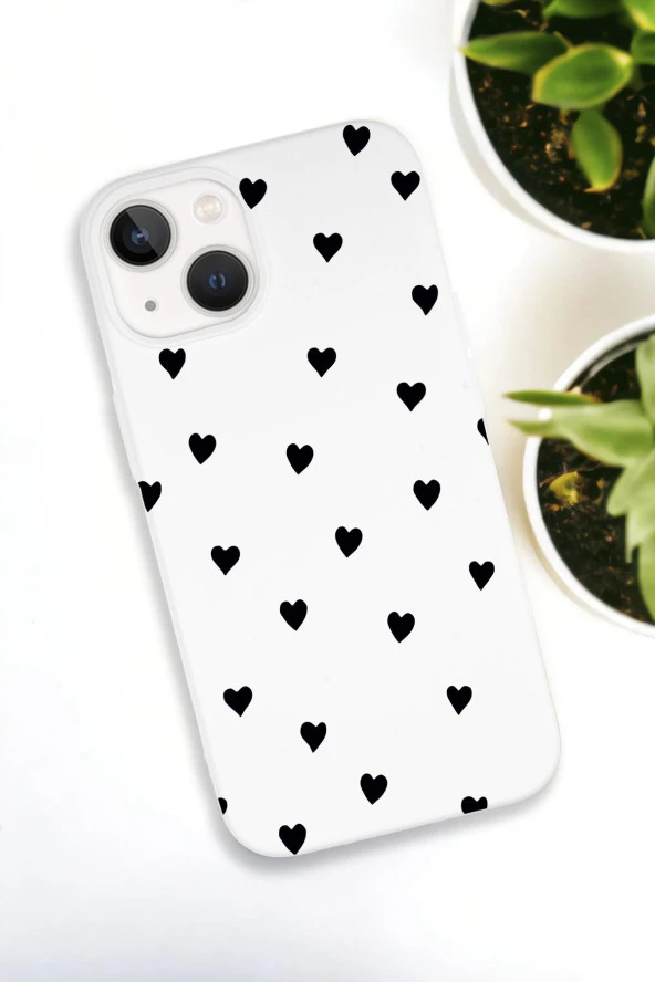 iPhone 15 Uyumlu Siyah Kalpler Desenli Premium Silikonlu Telefon Kılıfı - Resim 2