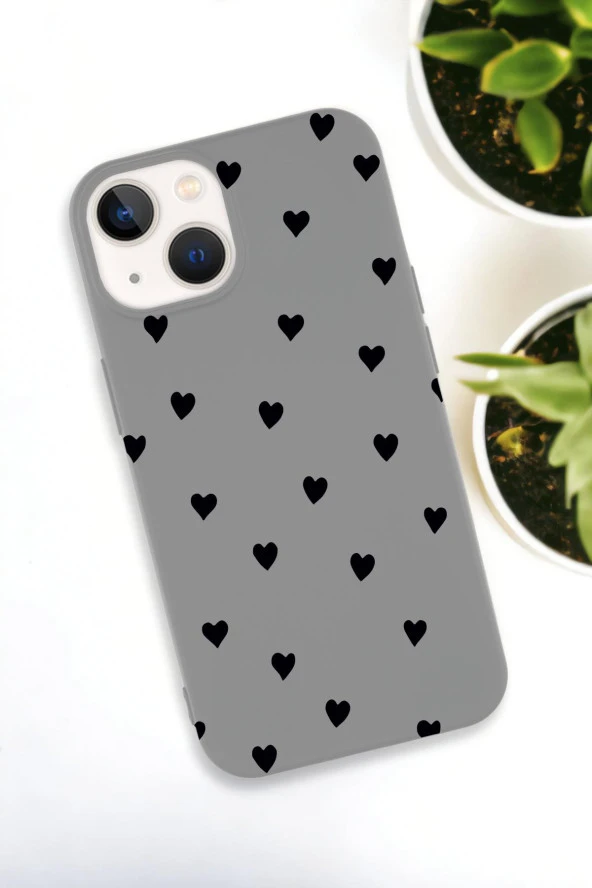 iPhone 15 Uyumlu Siyah Kalpler Desenli Premium Silikonlu Telefon Kılıfı - Resim 3