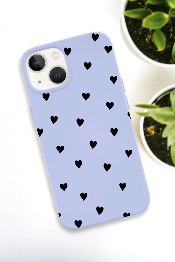 iPhone 15 Uyumlu Siyah Kalpler Desenli Premium Silikonlu Telefon Kılıfı - Resim 6