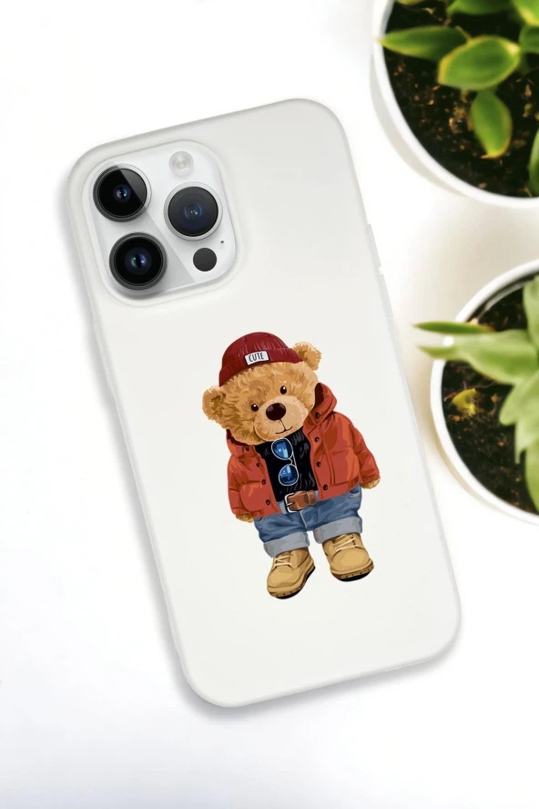iPhone 15 Pro Uyumlu Teddy Bear Desenli Premium Silikonlu Lansman Telefon Kılıfı - Resim 3