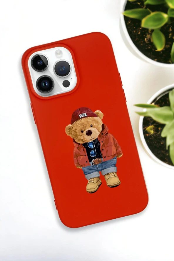 iPhone 15 Pro Uyumlu Teddy Bear Desenli Premium Silikonlu Lansman Telefon Kılıfı - Resim 5