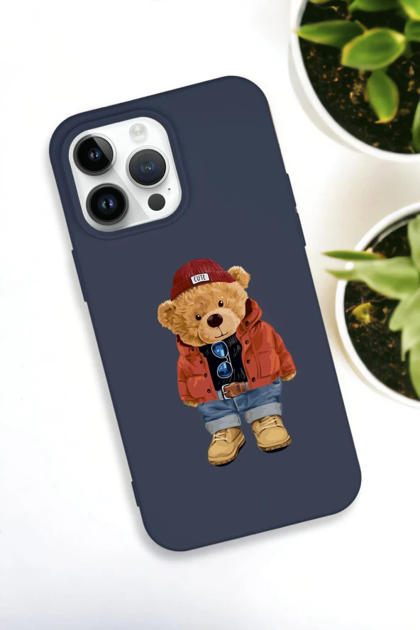 iPhone 15 Pro Uyumlu Teddy Bear Desenli Premium Silikonlu Lansman Telefon Kılıfı - Resim 6
