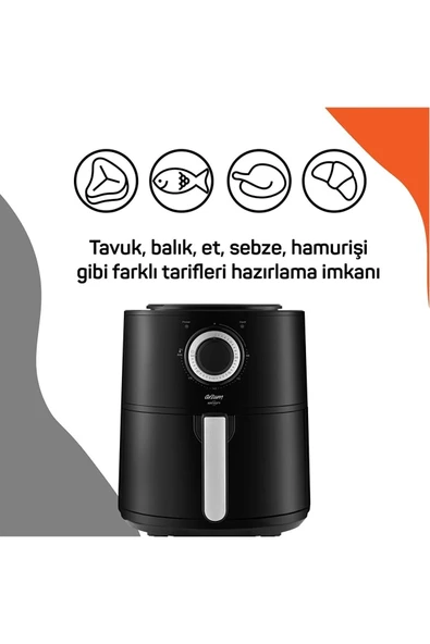 Arzum Ar2062-b Airtasty Yağsız Fitöz Airfryer, 4 Litre Kapasite, Gümüş - 8