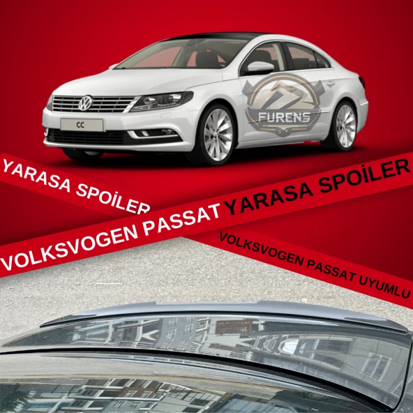 Volkswagen VW CC Bagaj Üstü Slim Yarasa Spoiler Piano Black Parlak Siyah ürün görseli 1