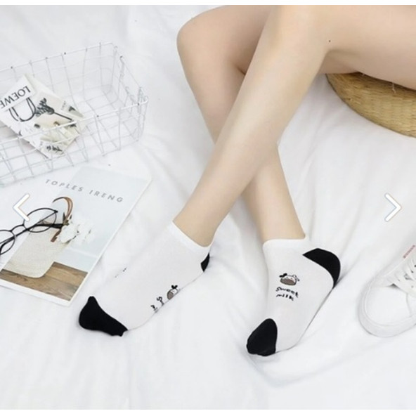 5 Çift inek Desenli Patik Çorap - Resim 3