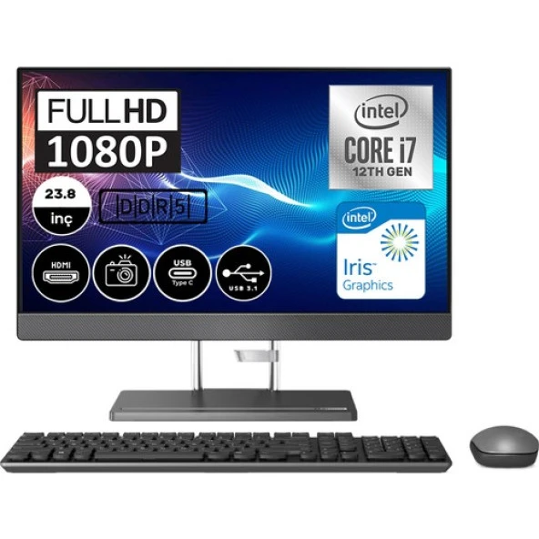 Lenovo Ideacentre 24IAH7 Intel Core Intel Core i7 12700H 16GB 512GB SSD Freedos 23.8" FHD AIO Bilgisayar F0GR0079TXF01 ürün görseli