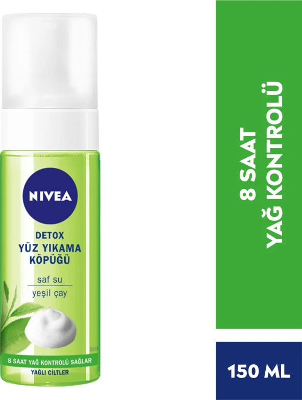 NIVEA Detox Yüz Yıkama Köpüğü Yağlı Ciltler 150ml Gözenek Arındırıcı Yeşil Çay ve Antioksidan içerir