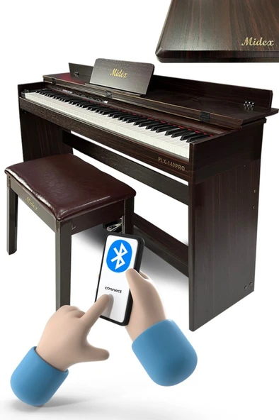 Midex PLX-140 PRO-SR Dijital Piyano Bluetooth Tuş Hassasiyeti 88 Tuşlu Kapaklı (Kulaklık ve Tabure) - Resim 2