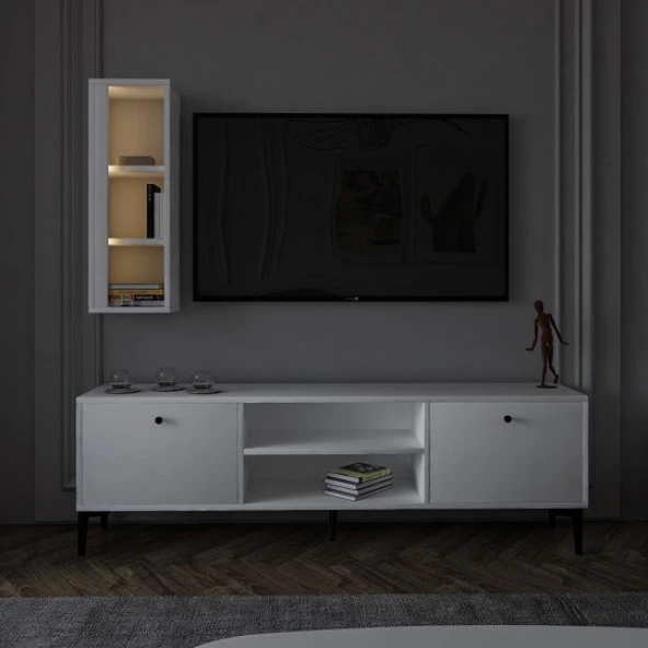 BMdekor TV Ünitesi Cunda Beyaz LED Işıklı 150 cm - 2
