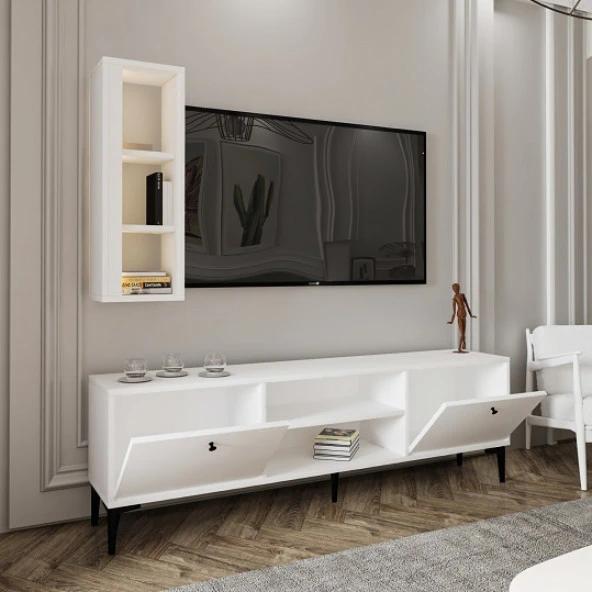 BMdekor TV Ünitesi Cunda Beyaz LED Işıklı 150 cm - 3