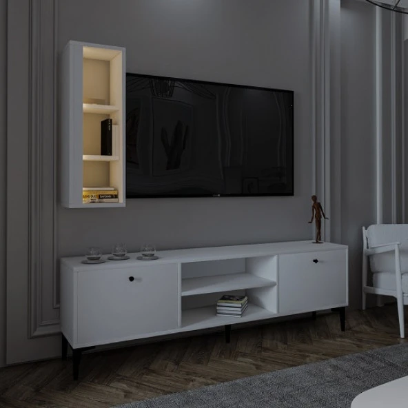 BMdekor TV Ünitesi Cunda Beyaz LED Işıklı 150 cm - 4