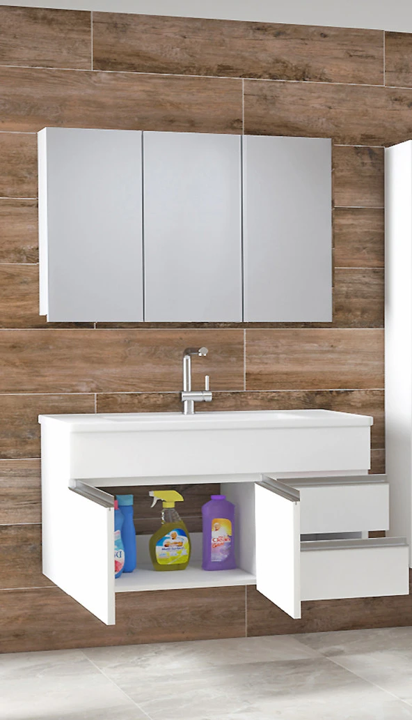 Alfa Banyo ESEN BEYAZ 100 cm Lavabolu banyo dolabı takımı-MDF- - 4