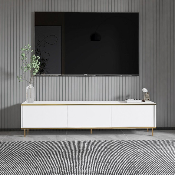 BMdekor TV Sehpası Kozan Beyaz Gold 180 cm - 2