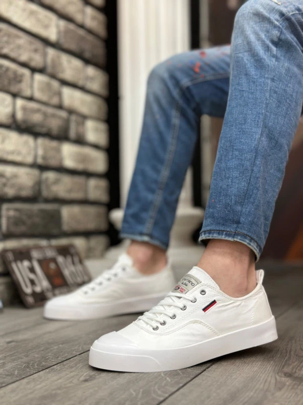 BA0223 BOA Rahat Düz Taban Keten Bağcıklı Beyaz Günlük Erkek Ayakkabı - Resim 2