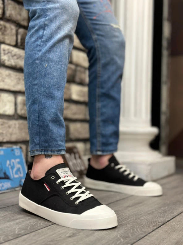 BA0223 BOA Rahat Düz Taban Keten Bağcıklı Siyah Günlük Erkek Ayakkabı ürün görseli 1