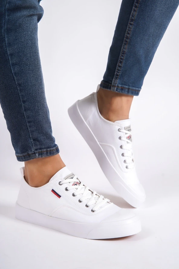 BA0223 BOA Rahat Düz Taban Keten Bağcıklı Beyaz Günlük Erkek Ayakkabı - Resim 4