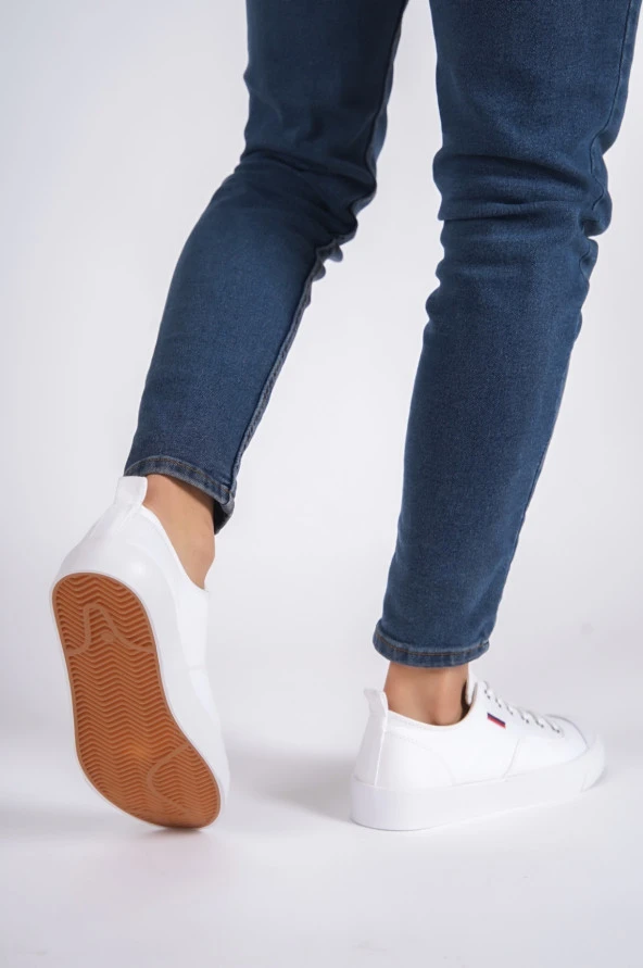 BA0223 BOA Rahat Düz Taban Keten Bağcıklı Beyaz Günlük Erkek Ayakkabı - Resim 5