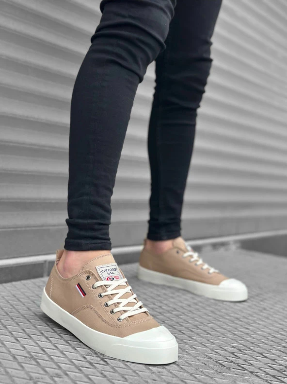 BA0223 BOA Rahat Düz Taban Keten Bağcıklı Krem Günlük Erkek Ayakkabı - Resim 5