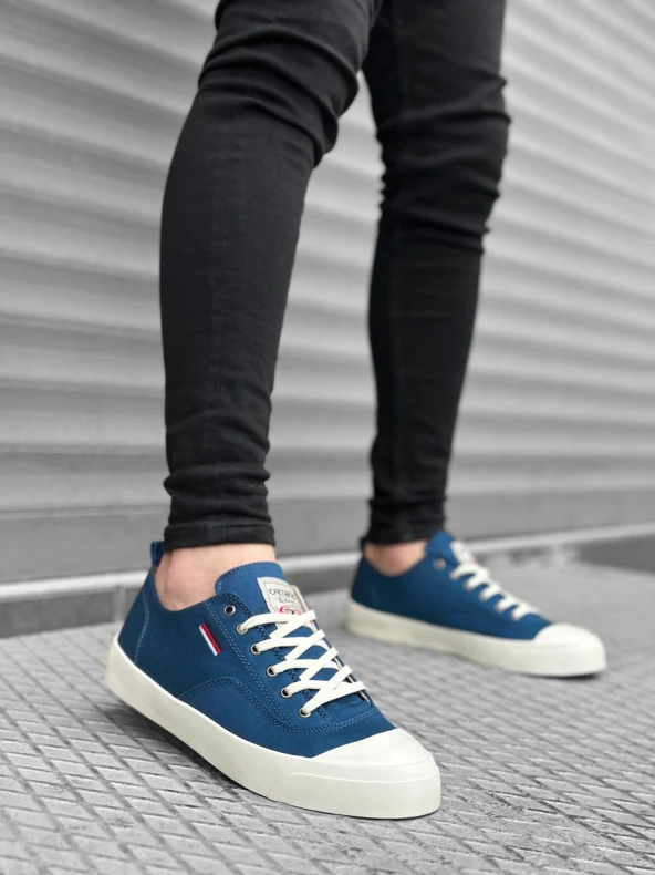 BA0223 BOA Rahat Düz Taban Keten Bağcıklı Mavi Günlük Erkek Ayakkabı - Resim 5