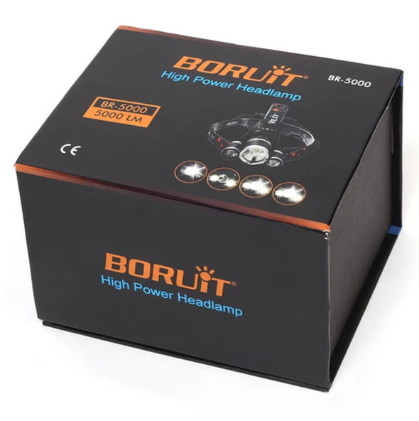 Boruit T6 Kafa Feneri 5000 Lumens 3Xcree Xm-T6+2R5 Lamba Led Kamp Lambası - Resim 2