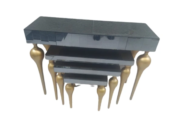 Dresuar-Zigon 18216 Tombul ayak Model Kayın MDF tabla Parlak gold Füme cam kaplam - Resim 4