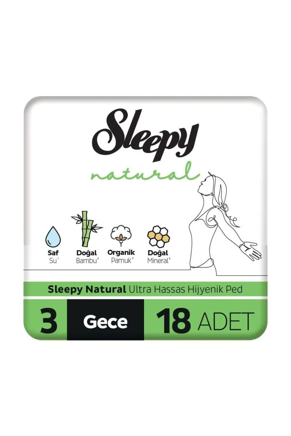 SLEEPY Natural Ultra Hassas Hijyenik Ped Gece 18 Adet Ped