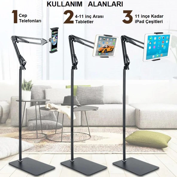 UpWay Tablet Telefon Zemin Standı 175cm Universal 360 Derece Hareketli 4-11 inç Uyumlu - 4