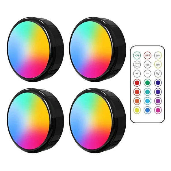 Upway 4 lü Set LED Aydınlatma Dekoratif RGB Gece Lambası 12 Renk Kumandalı