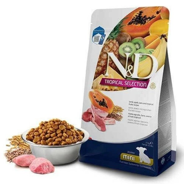 N-D Tropical Selection Kuzu Etli ve Tropikal Meyveli Mini Irk Yavru Köpek Maması 1,5 Kg