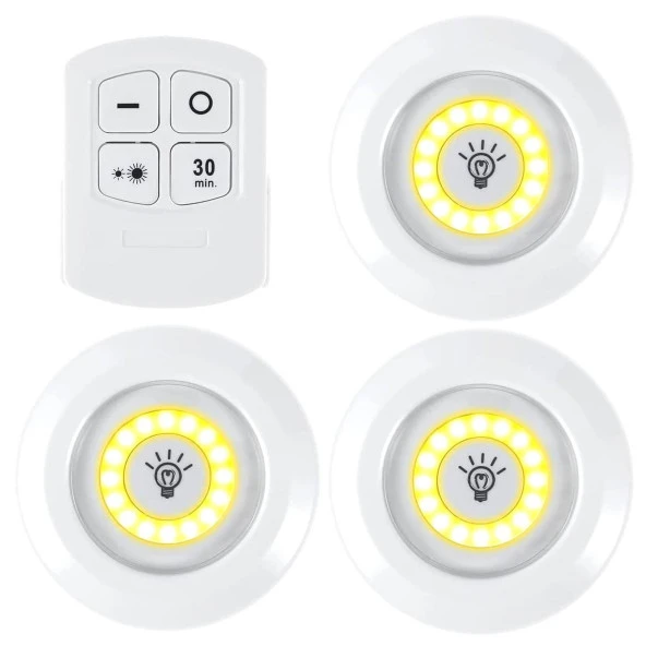 UpWay Kumandalı Dolap Tezgah Üstü Parlaklık Ayarlanabilir COB LED Gece Lambası-3’lü Paket