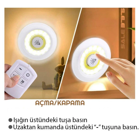 UpWay Kumandalı Dolap Tezgah Üstü Parlaklık Ayarlanabilir COB LED Gece Lambası-3’lü Paket - 4