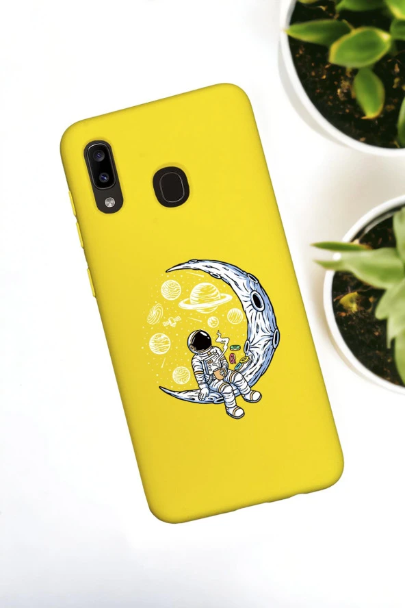 Samsung Galaxy A20 Uyumlu Keyifli Astronot Desenli Premium Silikonlu Lansman Telefon Kılıfı - 2
