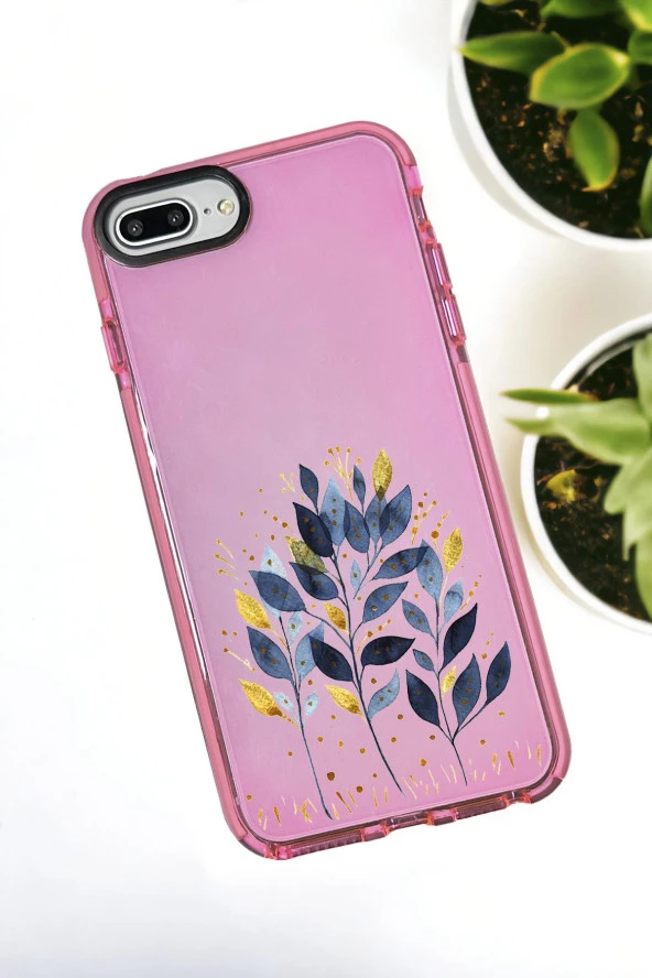 iPhone 8 Plus Uyumlu Mavi Yaprak Desenli Color Impact Silikonlu Telefon Kılıfı - 6