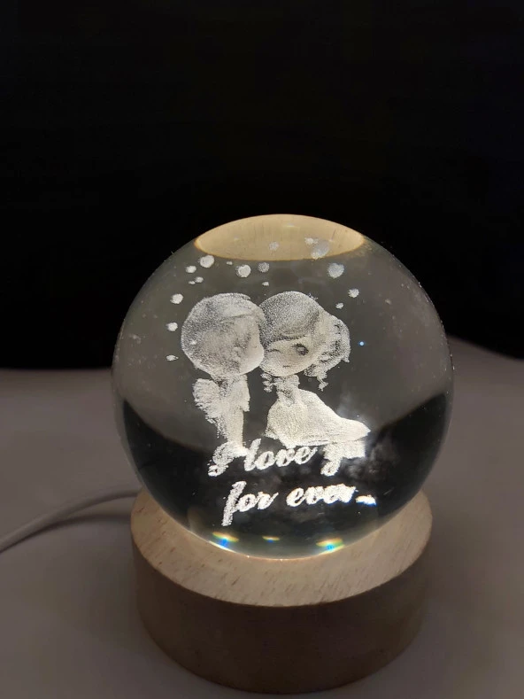 Işıklı Ahşap Kaideli "I love You Forever" temalı Cam Küre - 4