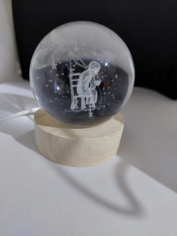 Işıklı Ahşap Kaideli Küçük Prens Cam Küre 6cm - 4