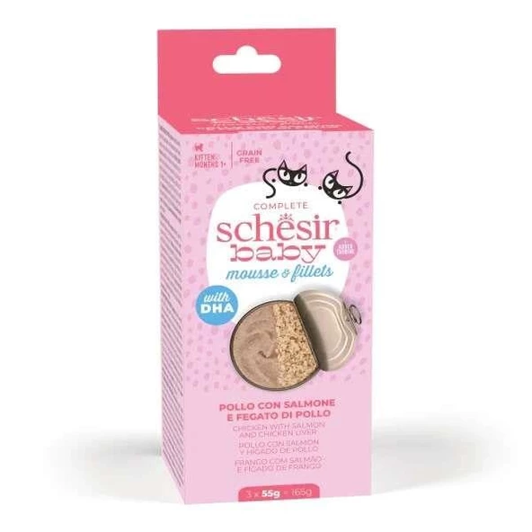 Schesir Babycat Somon ve Tavuk Ciğerli Yavru Kedi Konservesi 3 Adet x 55 Gr