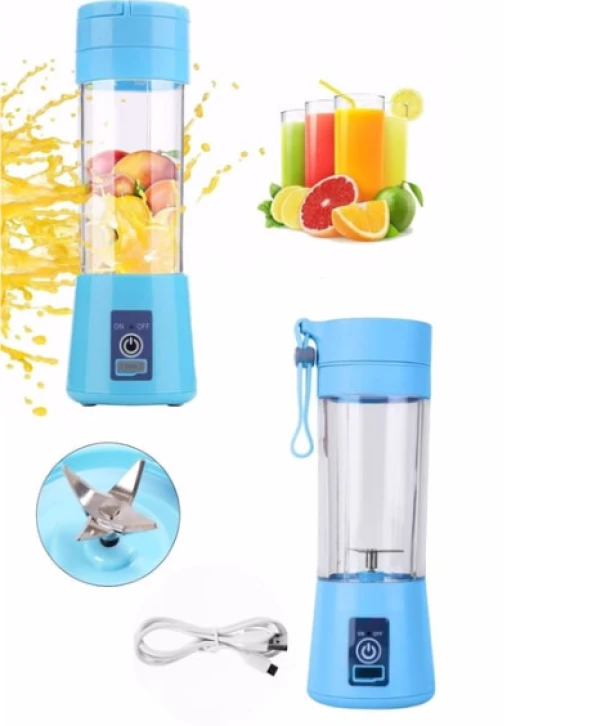 El Blender Mavi Portatif Taşınabilir USB Şarjlı Mikser 380 ml Fasel