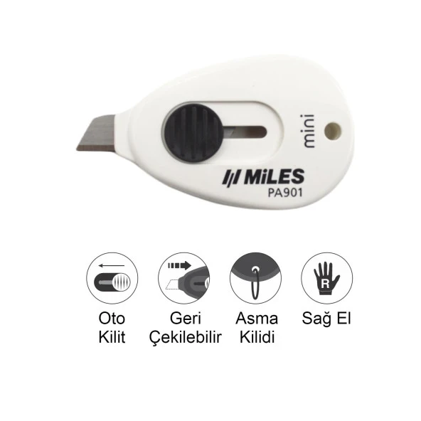 Miles Mini Maket Bıçağı Otomatik Kilit Güvenlikli 9 mm Fildişi PA901 - 2