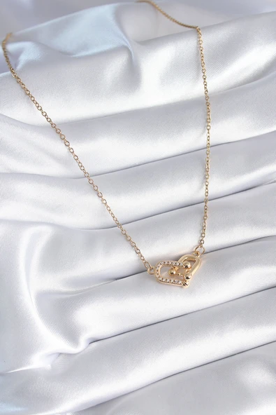316L Çelik Gold Renk Zirkon Taşlı Tiffany Model Kadın Kolye - TJ-BKO8252 - 2