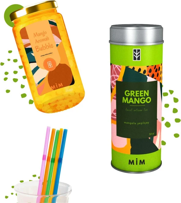 Mim and More Green Mango Bubble Tea Set-Mango Bubble 500 Gr & Green Mango Mangolu Yeşil Çay 50 Gr