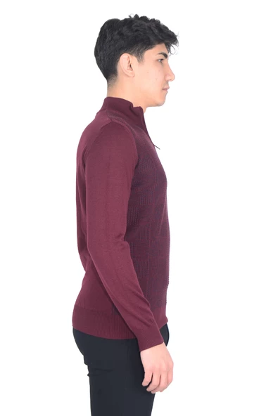 Cengiz İnler Yarım Balıkçı Yaka Fermuarlı Kare Desen Yünlü Erkek Triko Kazak - 8