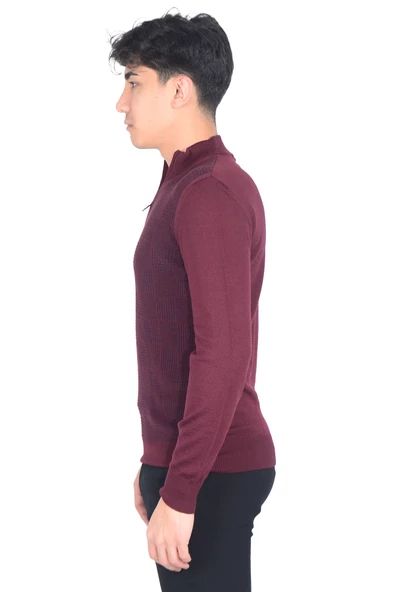 Cengiz İnler Yarım Balıkçı Yaka Fermuarlı Kare Desen Yünlü Erkek Triko Kazak - 7