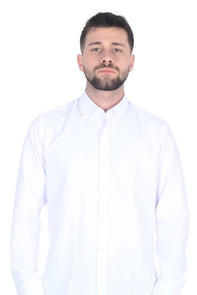 Cengiz İnler Yaka Düğmeli Pamuk Saten Slim Fit Düz Erkek Gömlek - 12