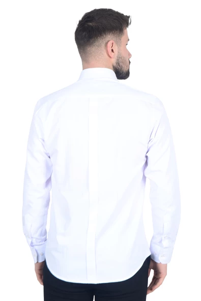 Cengiz İnler Yaka Düğmeli Pamuk Saten Slim Fit Düz Erkek Gömlek - 5