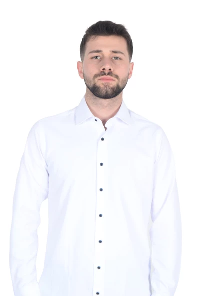 Cengiz İnler Yaka Düğmeli Pamuk Saten Slim Fit Düz Erkek Gömlek - 2