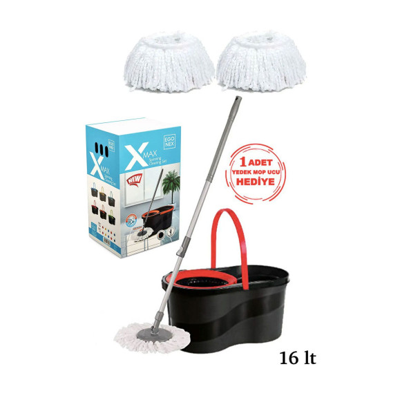 EGONEX X-max Mop ( Yedek Bez Hediyeli ) Döner Başlıklı Temizlik Seti- Kova Mop Seti 16 Lt