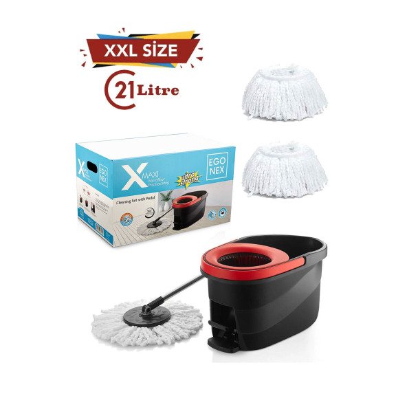 EGONEX X-maxi 21 Litre Pedallı Mop Temizlik Seti 2 Mop Hediyeli Döner Mop Seti