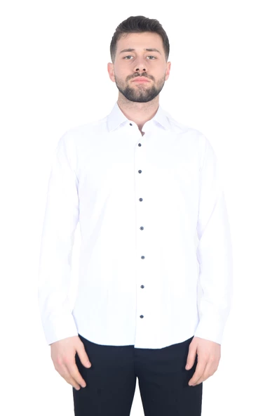 Cengiz İnler İtalyan Yaka Slim Fit Erkek Pamuk Gömlek - Resim 4