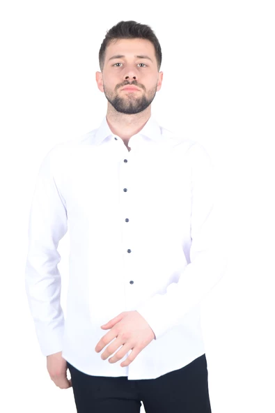 Cengiz İnler İtalyan Yaka Slim Fit Erkek Pamuk Gömlek - Resim 5